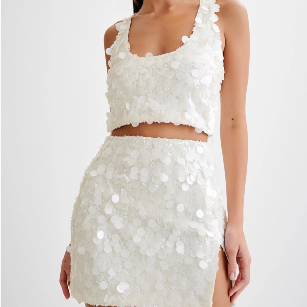 Crop top and skirt set. MESHKI sequined size small in both skirt and top.
